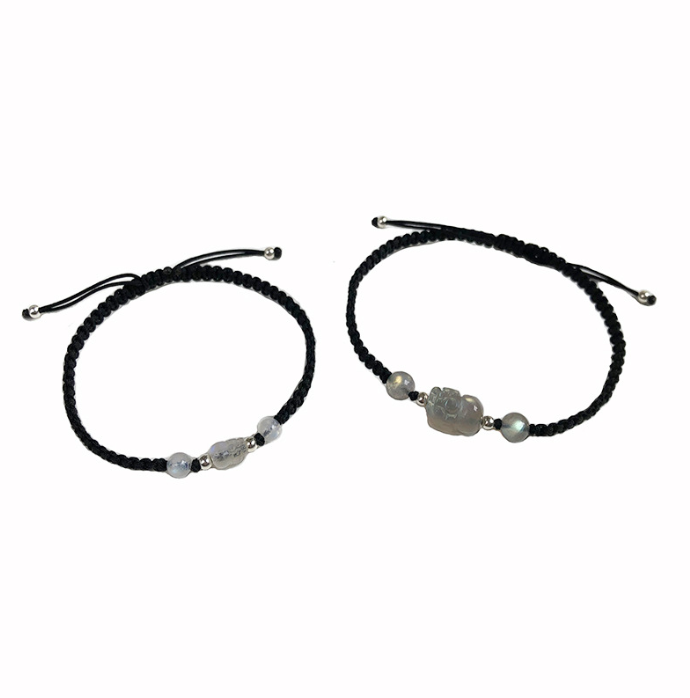 FJHDIY024 Moonstone Crystal Pixiu Weaving Bracelet 8mm