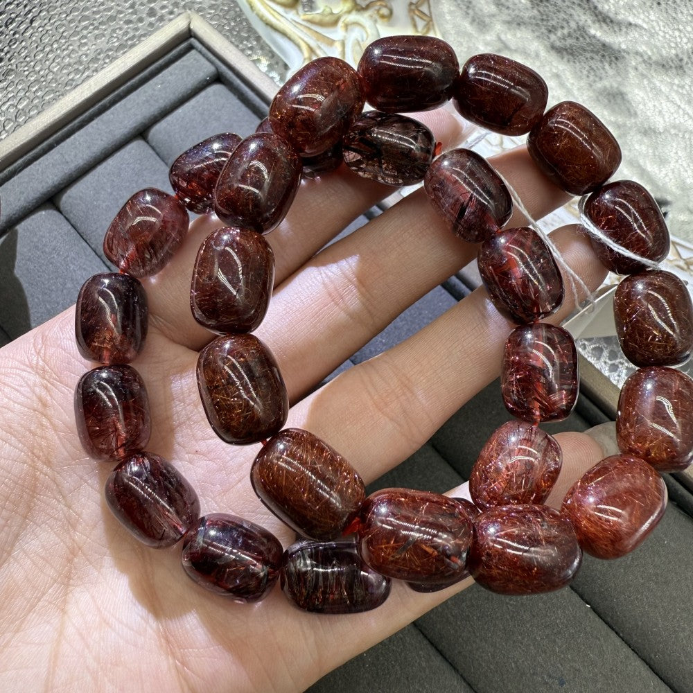 XLSL023 Red Hair Barrel Beads bracelet 6/8/10/12mm