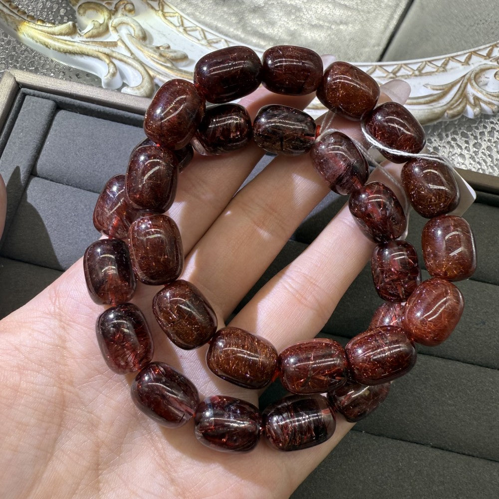 XLSL023 Red Hair Barrel Beads bracelet 6/8/10/12mm