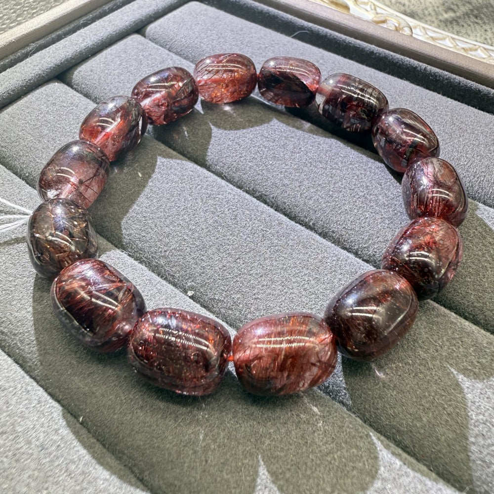 XLSL023 Red Hair Barrel Beads bracelet 6/8/10/12mm