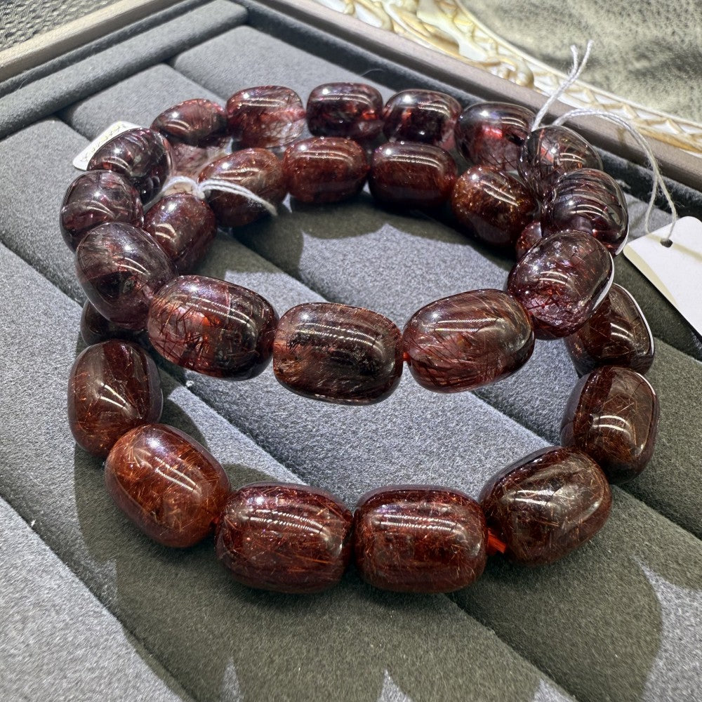 XLSL023 Red Hair Barrel Beads bracelet 6/8/10/12mm