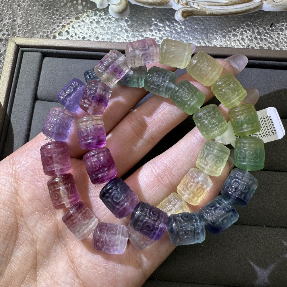 XLSL070  Fluorite round barrel beads bracelet 6/8/10/12mm
