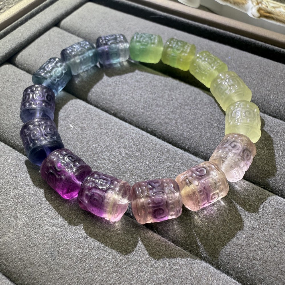 XLSL070  Fluorite round barrel beads bracelet 6/8/10/12mm