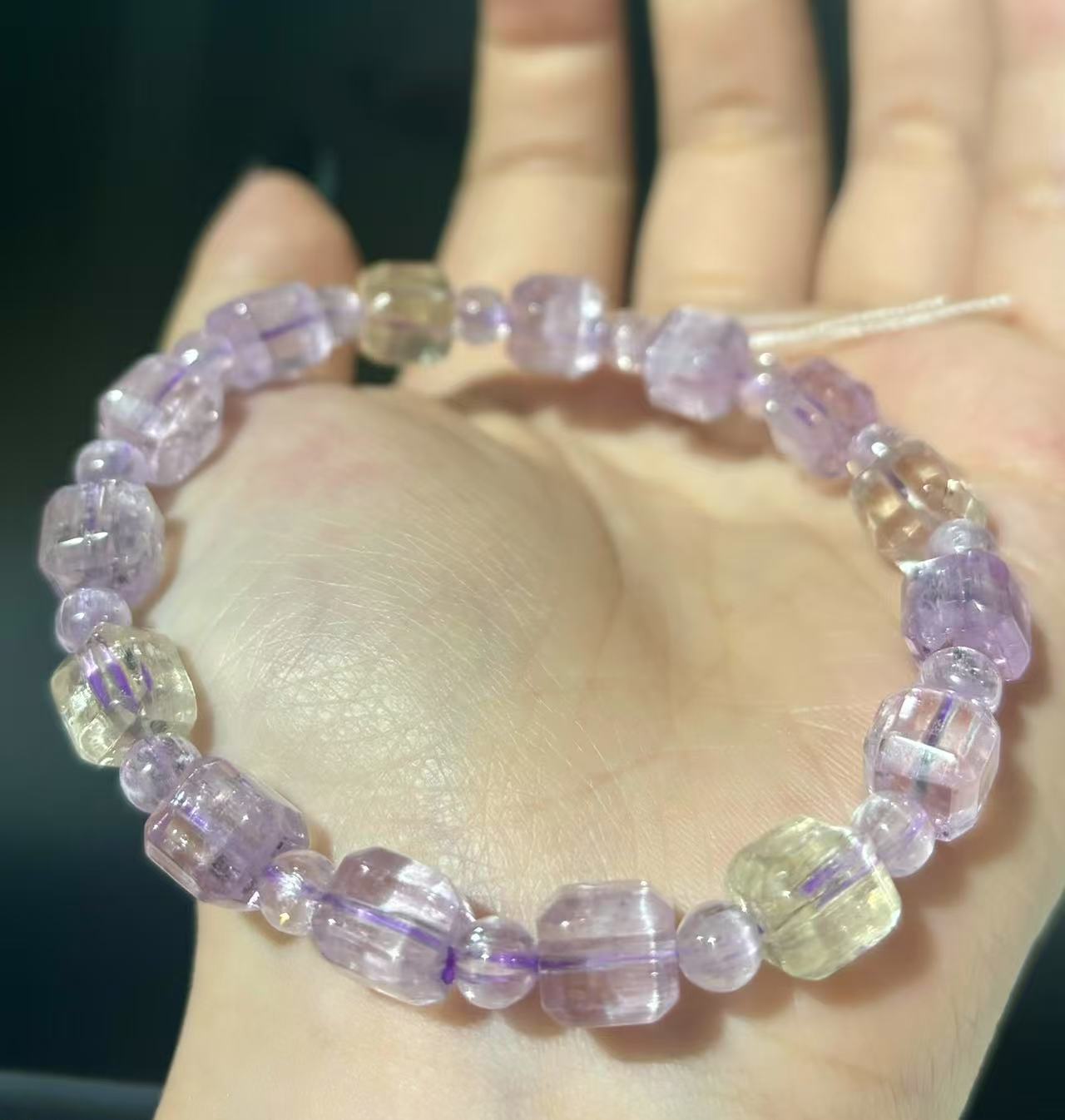XLSL073 Kunzite Cube Sugar bracelet 6/8/10/12mm