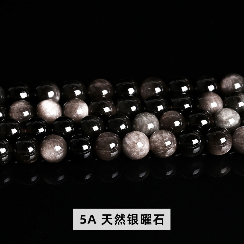 銀のオブシディアンビーズ卸売 5A/7A 4/6/8/10/12/14mm