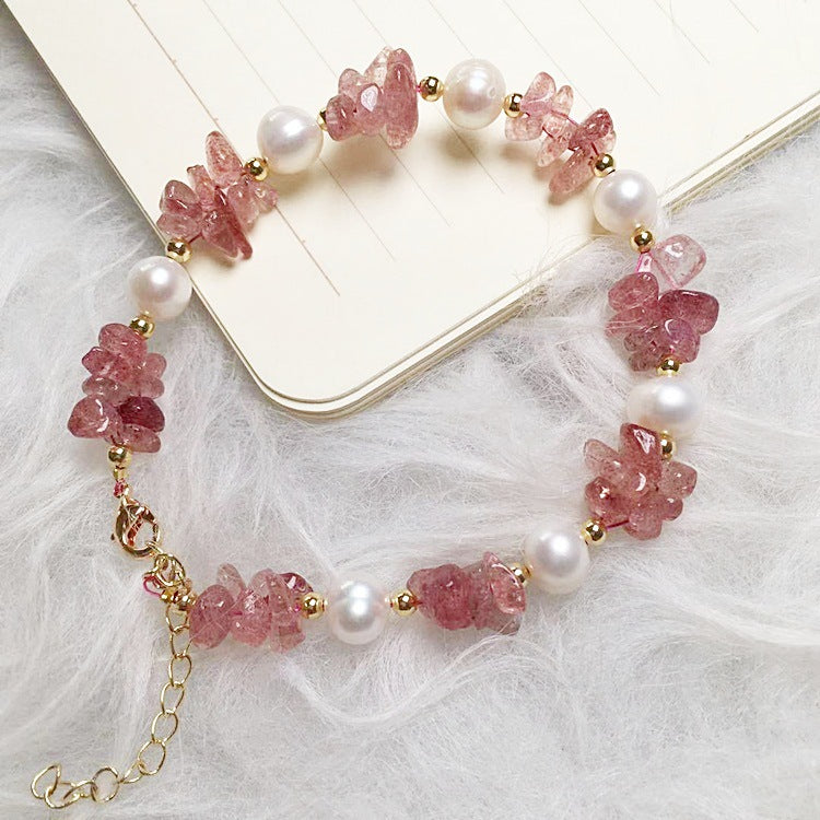 FJHDIY063 Strawberry Crystal Gravel Pearl Bracelet 8mm