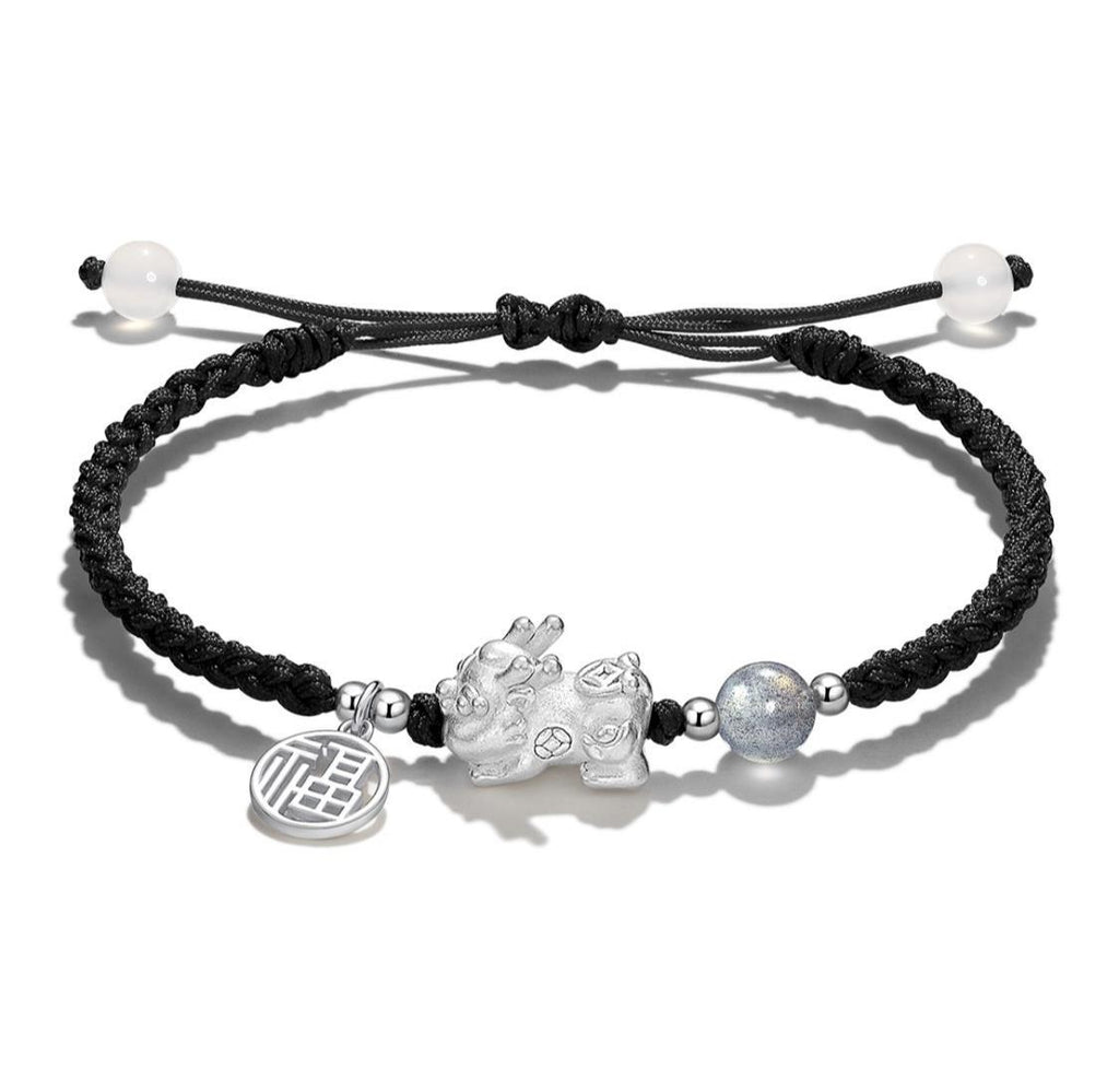 FJHDIY045 Gray Moonlight Foot Silver Pi'xiu Bracelet 8mm