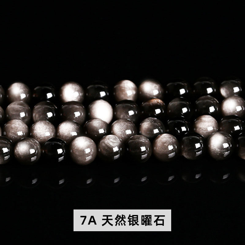 銀のオブシディアンビーズ卸売 5A/7A 4/6/8/10/12/14mm