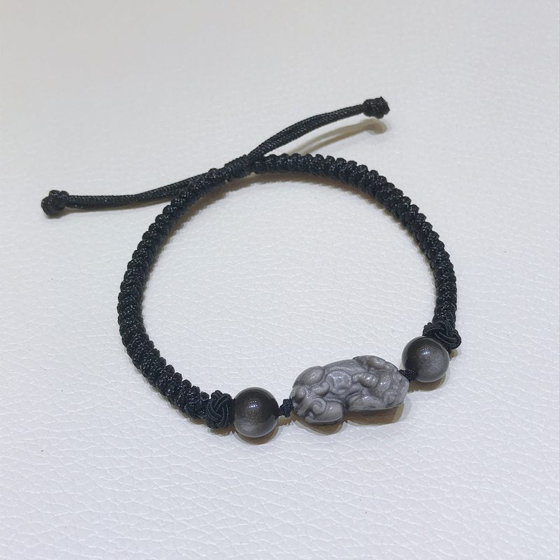 FJHDIY049 Strawberry crystal silver obsidian Pixiu Bracelet 12mm